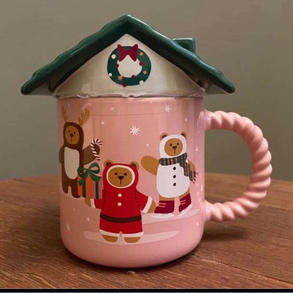 Starbucks 2025 Limited Release Pink Bearista Gingerbread House Mug - 14 oz